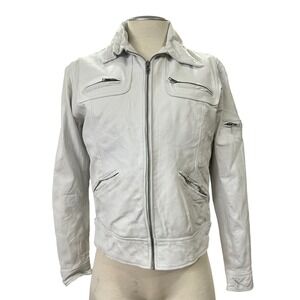 Laverapelle Mens Cafe Racer Jacket Slim Fit Size M White Genuine Leather